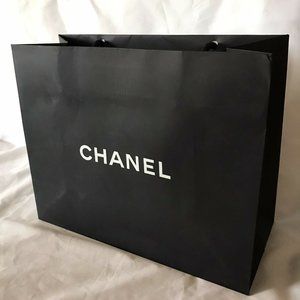 Chanel Paper Reusable Shopping Bag Black 9.4" x 11.7" x 5"